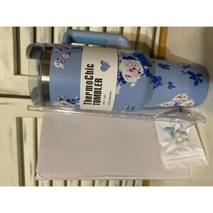 ThermoChic Floral Pattern Tumbler with Straw and Accessories